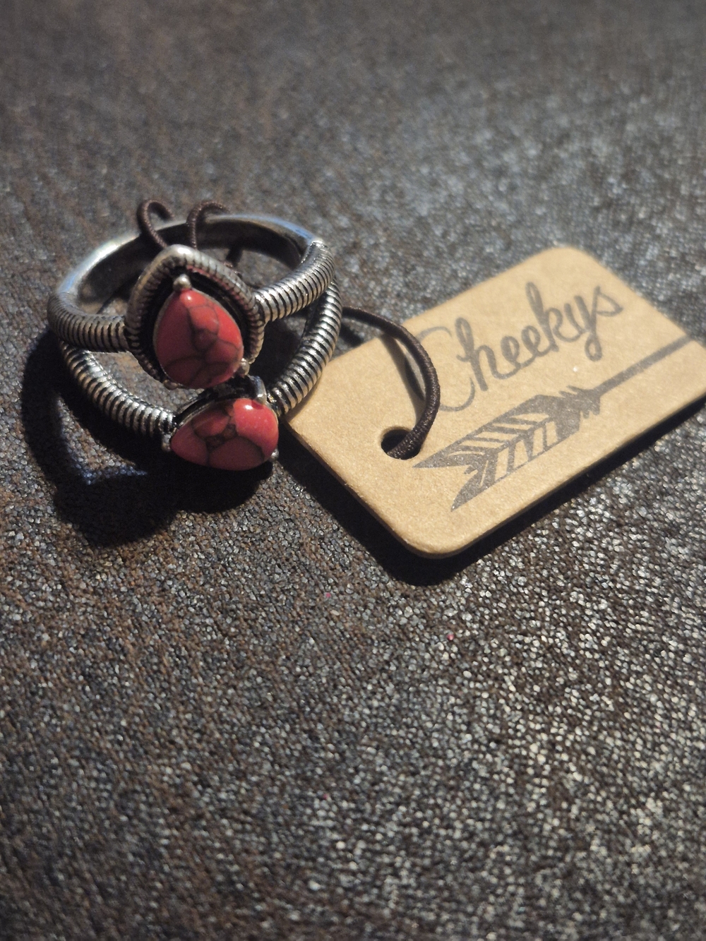 Stackable Silver Rings with Red Teardrop Stones